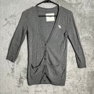 Vintage Abercrombie & Fitch Preppy Cardigan Sweater Size XS Gray Flawed
